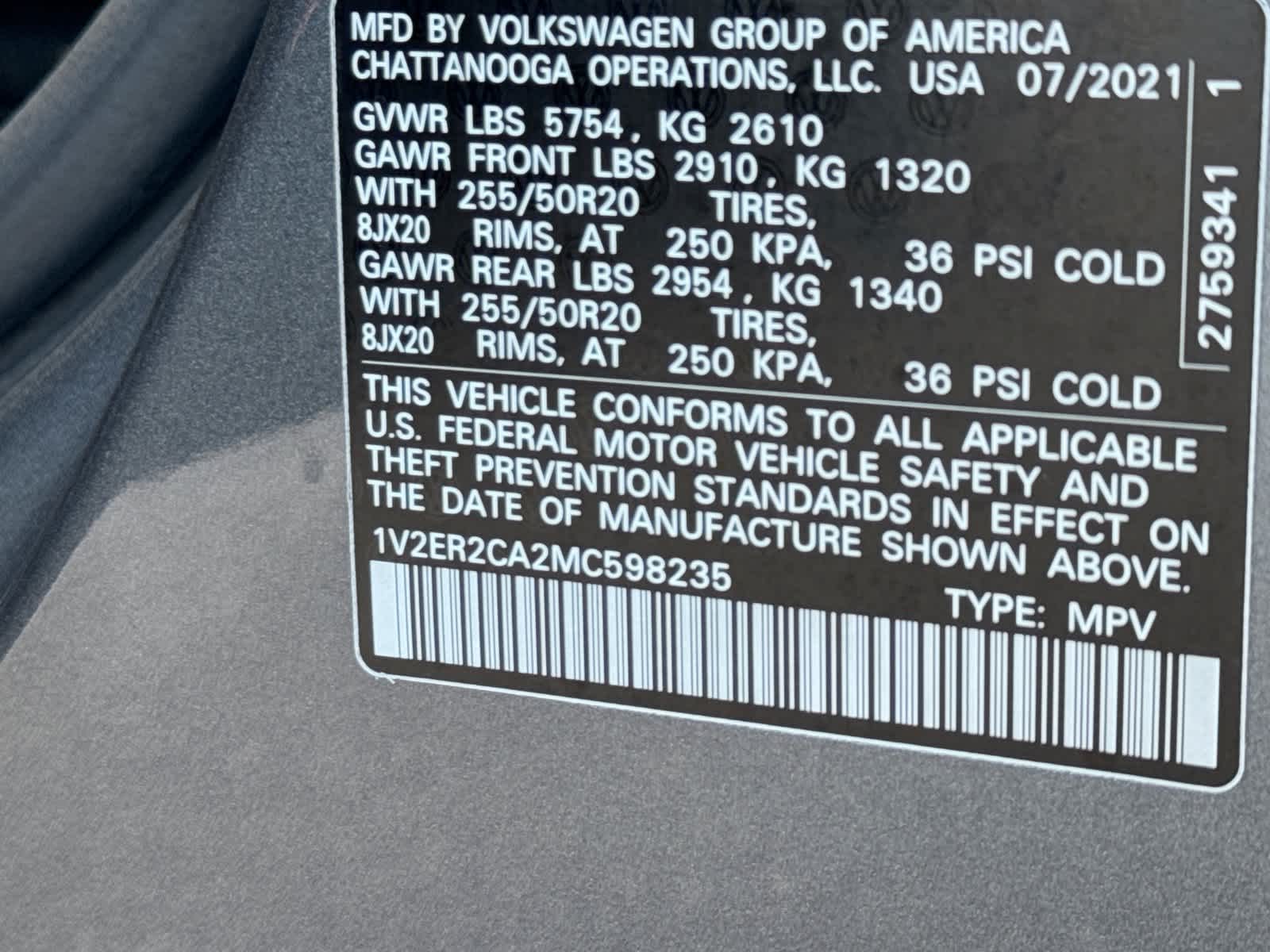 2021 Volkswagen Atlas 3.6L V6 SEL
