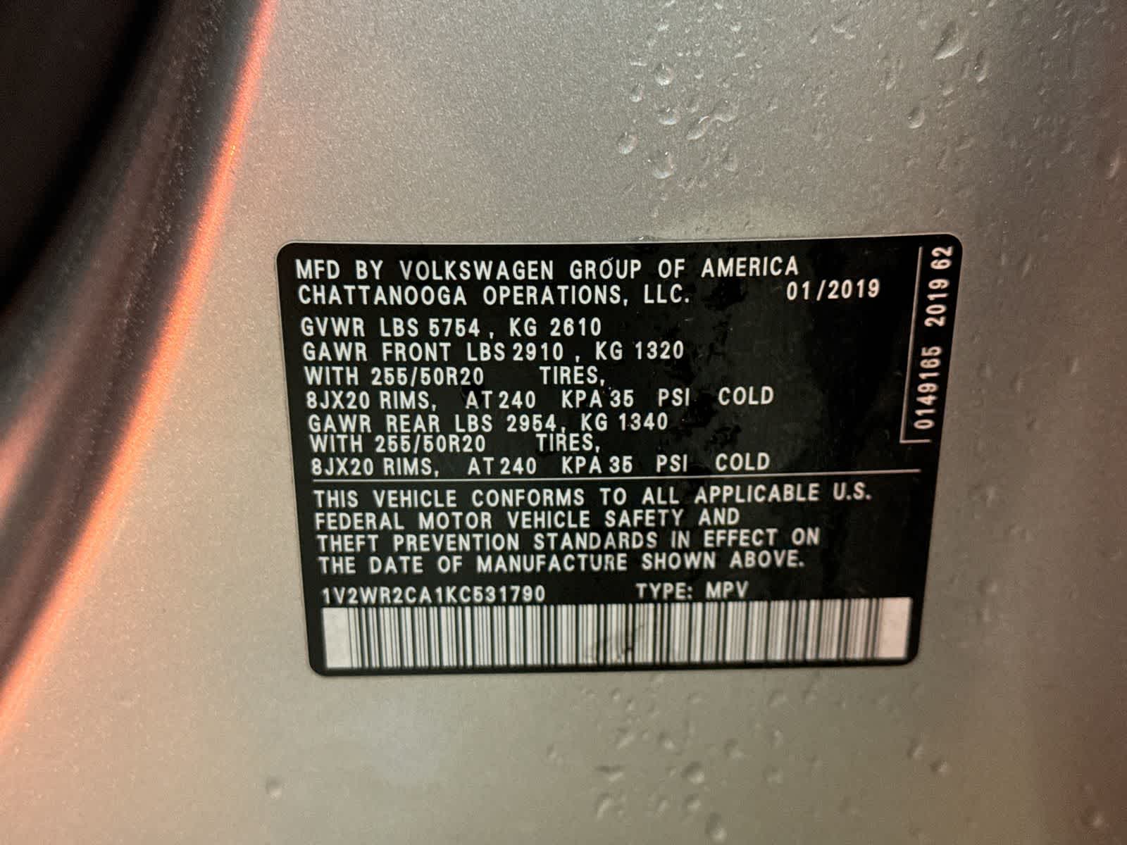 2019 Volkswagen Atlas 3.6L V6 SE w/Technology